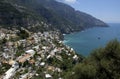 Positano and the Lattari Mountains along the Amalfi Coast in Italy. Royalty Free Stock Photo