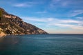 Positano - Scenic view from Fornillo Beach on the coastline towns Positano and Praiano at Amalfi Coast, Italy Royalty Free Stock Photo