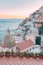 Positano at sunset, Amalfi Coast, Campania, Italy. Royalty Free Stock Photo