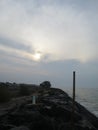 The position of the seafront stone pair to withstand the beach waves Royalty Free Stock Photo