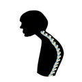The position of the spine with kyphosis. Black and white silhouette icon. Spinal curvature, kyphosis, lordosis