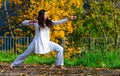 Positions of arms and hands of yoga practiced in the park