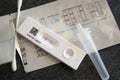 A positive COVID RAT test kit Royalty Free Stock Photo