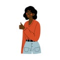 Positive African American Girl Making Thumbs Up Sign, Young Woman Doing Approval Gesture Vector Illustration