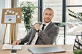 positive ambitious businessman in grey suit