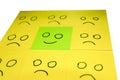 Positive Attitude and Happy Concept. Hand Drawn A Smile Face And Sad Emotion on Sticky Note Background Royalty Free Stock Photo
