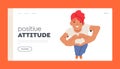 Positive Attitude Landing Page Template. Joyful Woman, Eyes Lifted, Displaying Heart Gesture Top View