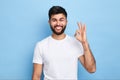 Positive attractive young man showing ring gesture with fingers