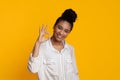 Positive Black Girl Showing Ok Gesture And Sincerely Smiling