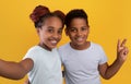 Positive black kids brother and sister taking selfie together Royalty Free Stock Photo