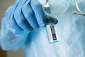 Positive blood infection sample in test tube for covid-19 coronavirus in lab. Scientist holding to check and analyze for patient Royalty Free Stock Photo