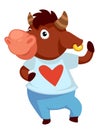 Positive bull character waving or posing, ox vector