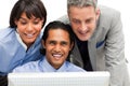 Positive business group working at a computer Royalty Free Stock Photo