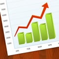 Positive business sales graph on wood background