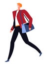 Positive businessman wearing blazer going with bag accessory vector