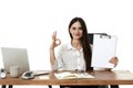 businesswoman in formal wear showing empty clipboard Royalty Free Stock Photo