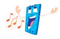 Positive cartoon smartphone with face and hands