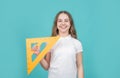 positive child with math triangle measuring tool Royalty Free Stock Photo