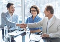 Positive colleagues shaking their hands