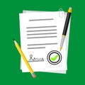 Positive Contract Vector Illustration on Paper Form Symbol With Pencil or Pen, Flat Icon Success Sign Royalty Free Stock Photo