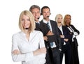 Positive customer service representatives on white Royalty Free Stock Photo