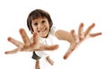 Positive cute kid trying Royalty Free Stock Photo