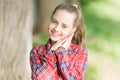 Positive emotions. Small girl relaxing in park. Little child enjoy walk park. Weekend time. Girl carefree child. Summer Royalty Free Stock Photo