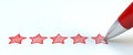 Positive feedback concept. Red pen draw five stars Royalty Free Stock Photo