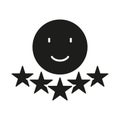 Positive Feedback Silhouette Icon. Five Stars User Experience Glyph Pictogram. Happy Emoticon Solid Sign. Customer Royalty Free Stock Photo