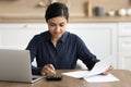 Positive focused freelance accountant woman working at home Royalty Free Stock Photo