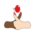 A positive gesture with an Easter egg. A dark and light hand is a symbol of friendship. Crossing fingers. Vector isolated.