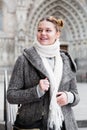 positive girl teenager in the city in scarf Royalty Free Stock Photo