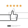 positive good review with hand thumb up symbol on social media. five stars service or product rate recommendation opinion and