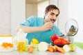 Positive guy doing vegetarian lunch Royalty Free Stock Photo