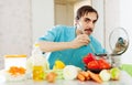 Positive guy doing veggy lunch Royalty Free Stock Photo