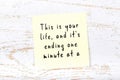 Positive inspiring quote handwritten on sticky note on wooden background Royalty Free Stock Photo