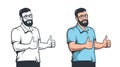 Positive man with glasses beard and thumb up gesture