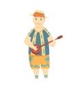 Positive man playing ukulele. Happy Hawaiian boy playing guitar and singing. Can be used for topics like culture