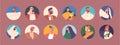 Positive Men and Women Round Icons Set. Smiling Persons in Ancient and Modern Clothes. Cartoon Vector Illustration Royalty Free Stock Photo