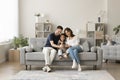 Positive mom, dad and sweet girl kid taking family selfie Royalty Free Stock Photo