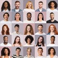 Positive multiracial men and women cheerfully smiling at camera, collage Royalty Free Stock Photo