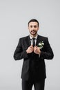 Positive muslim groom in formal wear