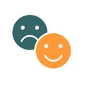 Positive and negative emoji colored icon. Level of satisfaction, good and bad emotions, rating symbol