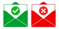 Positive and negative message vector icons with a green checkmark and red X signs isolated on white