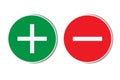 Positive negative plus minus assessment red green buttons with shadow. Simple concept pros cons dos dont list.