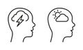 Positive and Negative Thinking Line Icon Set. Human Head with Sad and Good Mood Pictogram. Mental Health, Mind Problem Royalty Free Stock Photo