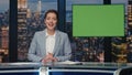 Positive news presenter talking evening chromakey studio closeup. Anchor woman Royalty Free Stock Photo