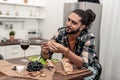 Positive nice man having a great dinner Royalty Free Stock Photo