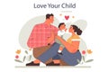 Positive parenting advice. Child growing in loving family. Parents support