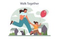 Positive parenting tips. Mom and child walk together on the street